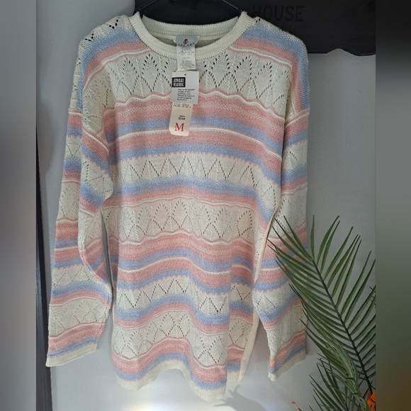 NWT Vintage Cape Cod Sportswear Pastel Pink Green White Metallic Sweater Size M - Picture 7 of 11